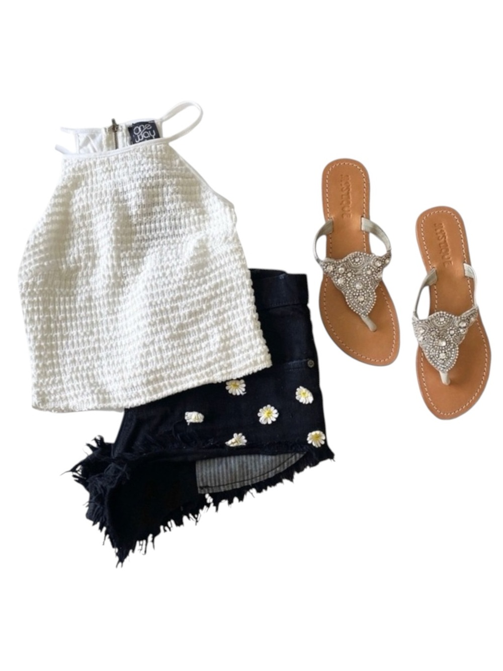 new LF One Way ✌︎︎ Festival Crochet Halter Spaghetti Strap Crop Top ✌︎︎ White - Picture 3 of 16